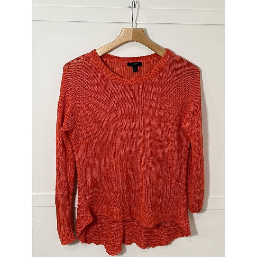 J. Crew 100% Linen Loose Knit Sweater Sz Small Womens Orange Coastal Slouchy
